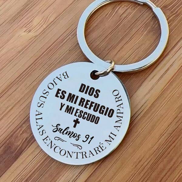 1pc Elegant Stainless Steel Engraved Keychain, Inspirational Gift, Spanish Psalm 91, Gift For Friends, Prayer Gift, Suitable For Gatherings, Parties, Birthdays Car Accessories Bag Charm Backpack For School