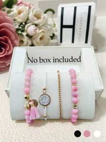 4 Women's Pink Wedding Season Marble Bracelet Sets, Gifts For Friends