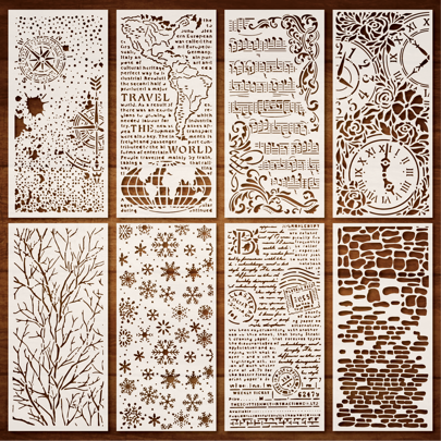 8 قطع مجموعة قوالب تصميم ڤينتاج، قوالب بلاستيكية متعددة الأغراض قابلة لإعادة الاستخدام، من البوليستر، للاستخدام في أعمال الحرف اليدوية، تصميم البطاقات والألبومات، رموز موسيقية وتصاميم زهور، عودة إلى المدرسة، لوازم مدرسية