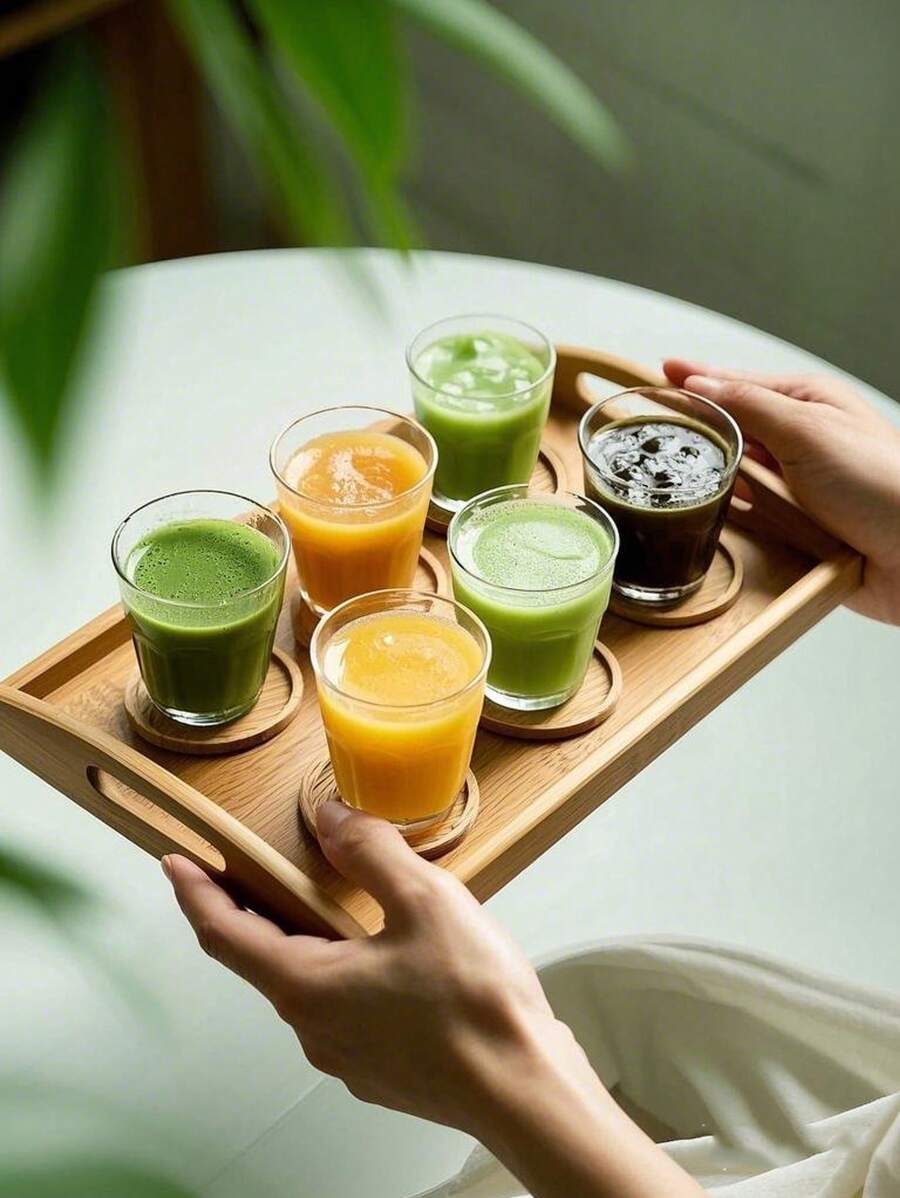 Food/Drink Handles Tray + 6pcs Coasters Set