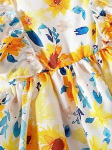 2 piezas Vestido casual de moda juvenil con volantes, tirantes y estampado floral de malla, para uso diario/al aire libre en verano - Multicolor - Ver 5