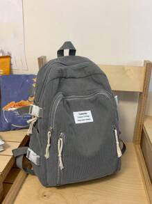 Jednoczęściowy plecak dla chłopców i dziewcząt z tkaniny sztruksowej, modny, swobodny, college'owy, świeży i prosty, plecak studencki, zapięcie na zamek błyskawiczny, odpowiedni do codziennego użytku o każdej porze roku