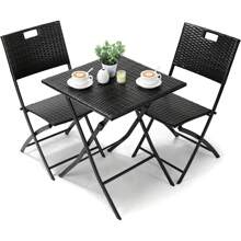 Balcony Furniture Rattan Set 3-Piece, 1 Folding Table And 2 Chairs, Balcony Furniture Foldable, Bistro Garden Furniture - 黑色 - 查看 1