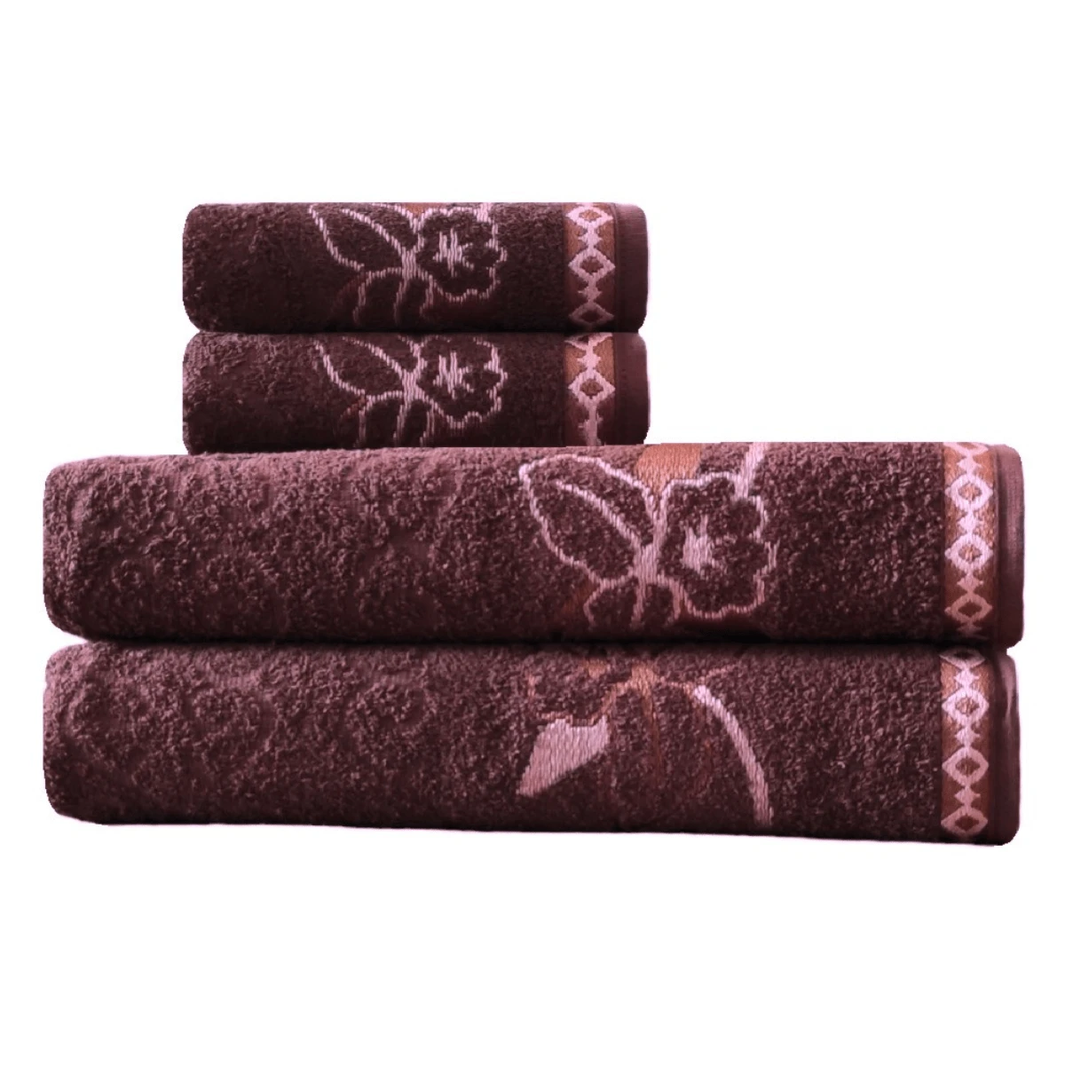 Set With 2 Giant Bath Tubs 2 Hydrangea Faces 74x160 - Burgundy - View 1