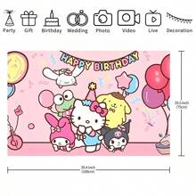 Sanrio 1 pezzo Striscione decorativo con sfondo di gruppo fotografico a tema cartoni animati per festa di compleanno, perfetto come decorazione per festa a tema cartoni animati, tappezzeria per camera da letto, foto di gruppo, dimensioni 82,7*59,1 *39,4/39,4*29,5 pollici