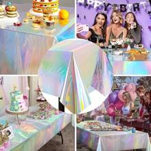 10 paquets de nappes de table irisées holographiques pour fête - nappes en aluminium jetables pour mariage, shower de mariée, anniversaire, révélation de sexe - fournitures de célébration en plastique, fabriquées à la machine