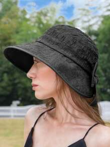 1件优雅休闲蝴蝶结装饰防紫外线渔夫帽春夏秋季大檐沙滩帽防紫外线盆帽