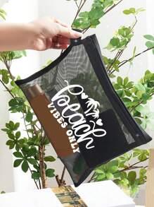 Maestra 网眼化妆包 口红和气垫粉扑收纳 便携式化妆包，椰子树，心形图案 夏威夷风格 透明收纳包 盥洗包 旅行袋，化妆包 化妆包 护肤包 盥洗包 - 彩色 - 查看 6