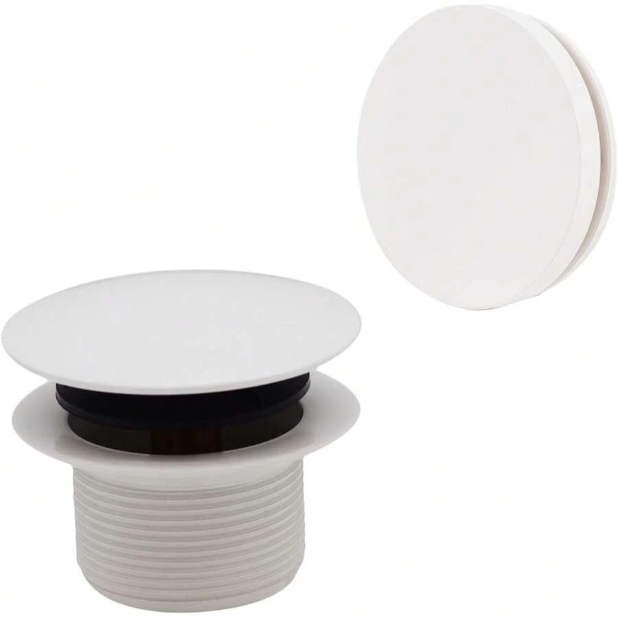 A398RK-50 1-1/2" NPSM Coarse Thread Mushroom Tip-Toe Bathtub Drain Stopper With Illusionary Overflow Faceplate, Powder Coat White