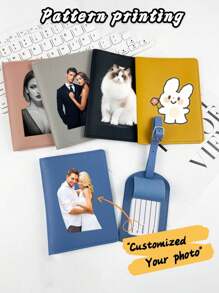 2 stuks gepersonaliseerde aangepaste fotobagagelabel + paspoorthoesset, geschikt voor bagage en handtas, draagbaar, multifunctioneel, lichtgewicht, modieus, kleurrijk, minimalistisch, schattig, vakantiesfeer/vakantie, minimalisme, basic felroze op maat, unieke ontdekking, wintermode, kerst-/vakantiecadeau, gepersonaliseerd cadeau voor vrouwen
