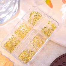 6-Grid Box Nail Rivet Decoration Accessories Golden Hollow Shape Decoration Shell Conch, Crescent Star And Heart-Shaped Diamond Crown For DIY Nail Decoration Handmade Creative Accessories