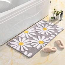 Green Bath Mat With White Flowers 50x80 Cm, Non-Slip Bath Mat For Bathroom, Soft Microfiber, Machine Washable, Bath Mat, For Living Room, Shower Home Bathroom Decor Bath Rug Floor Carpet Outdoor Rug Door Mat Summer - Gray Background Small Flowers - View 3