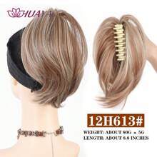 短直爪夹马尾辫接发，凌乱假发髻爪夹发片，女士凌乱发髻发圈，女孩（棕色混合灰金色） - 彩色 - 查看 15