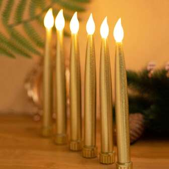 1-12 Pcs Gold Candles, Flameless Candles Flickering, Led Taper Candles Battery Powered, Led Candles Flickering, Flameless Taper Candles, Fake Candles For Wedding Decor, Home, Party, Room, Christmas Decorations, Thanksgiving Decorations, Halloween Decor