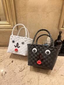 Handgemaakte geweven kleine handtas, zomerse mini-mandtas, grappige expressiegeschenkset voor verjaardagen, prinsessensfeer, foto-accessoire, opbergtas