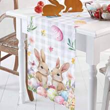 1PC Easter Table Runner Bunny Egg Tablecloth Spring Floral Grey Buffalo Plaid Dresser Scarf Kitchen Table Decoration Easter Holiday Dinner Party Coffee