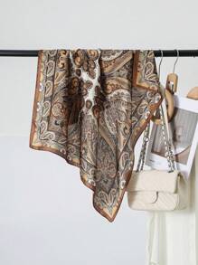 70cm Faux Silk Square Scarf For Women Bandana Beach Accessories Paisley Floral Print Neck Shawl, Headscarf, Suitable For Summer Beach For Dress - A - View 1