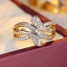 1 pieza Anillo con incrustaciones de strass, accesorio de diseño minimalista delicado, adecuado para uso diario de mujeres