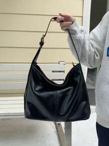 2025春夏新款咖啡棕复古包大容量单肩包、斜挎包、手提包时尚休闲女士日常通勤包适合上班、逛街、约会、日常使用，适合大学生、白领 - 黑色 - 查看 3