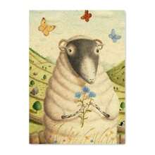 1 pieza Impresión de arte mural de lienzo con retratos de animales vintage en porcelana azul y blanca con grietas en la porcelana: oso panda, vaca, ratón, loro'