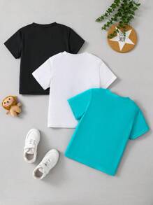 3pcs Boys Cartoon Animal Print Short Sleeve T-Shirts, Lightweight, Breathable, Comfortable, Suitable For Casual, Sports, Exercise, School, Outdoor Activities In Summer