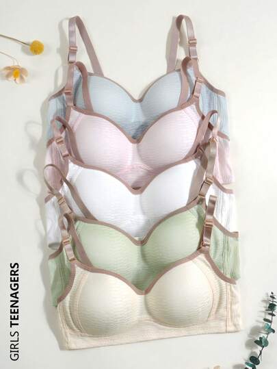 5Pcs Girls And Teenagers' Contrasting Color Underwear, Comfortable Girls' Growth Underwear, Suitable For 13-16 Years Old