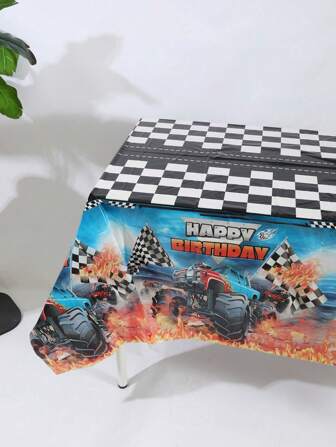 3pcs 137*274CM/54*108IN Single-Use Waterproof Tablecloth, PE Material, Off-Road Truck Pattern Race Car Theme Party Decorations, Suitable For Birthday Party Decor, Can Be Used As Background Cloth