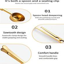 2-In-1 Stainless Steel Coffee Mess Coffee Scoop Multifunctional Food Seal Clip Tea Milk Powder Scoop Coffee Accessories