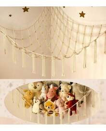 Stuffed Animal Storage Hammock Or Net Corner - Large Toy Hammock Net Stuffed Animals Room Decor - Cute Stuff Animal Organizer Plush Holder - Kids Nursery Essentials Wall Bedroom Home Decor - 焦糖 - 查看 6