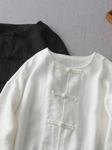 LUCIDVUE 1pc Women's Improved Cheongsam Retro Style Chinese Button Collar Long Sleeve Shirt, New Retro Style Loose Casual Jacket, Spring/Summer