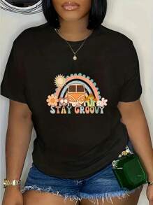 100% Cotton Casual Tshirt Preppy Tee, Summer Hippie 70s T-Shirt