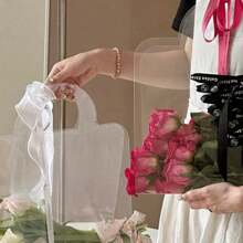 2 pezzi/confezione Borse regalo in PET trasparente a forma di rosa - elegante borsetta portafiori, adatta per regali fai-da-te, decorazioni per matrimoni e composizioni floreali - Trasparente - Visualizzare 6