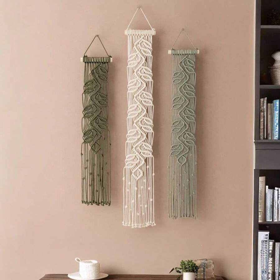1pc Macrame Wall Hanging Bohemian Decor, Hand-Woven Leaf Shape Colorful Tassel Wall Tapestry - Multicolor - View 1