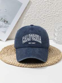 1pc Unisex California West Coast Hollow-Out Stylish Personalized Outdoor Sports Washed Beach Retro Adjustable Letter Casual Street Polyester (Polyester) Printed Soft Crown Baseball Cap/Snapback, Suitable For Spring, Summer, Autumn, Winter