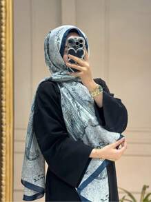 1件装女士波西米亚风佩斯利印花蓝色头巾披肩，休闲优雅女士围巾配饰，防风披肩，适合日常佩戴，情人节面纱装扮，阿巴雅长袍配饰，柔软头巾，连衣裙配饰 - 藍色 - 查看 3