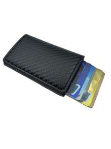 1pc New Anti-Theft Small Card Holder & Coin Purse, Carbon Fiber & Metal Men's Wallet, Large Capacity Auto Pop Up Credit Card Holder, Compact Multi-Card Slim Minimalist Anti-Demagnetization