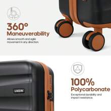 UKEIN Luggage Set With Backpack,Polycarbonate Carry On Luggage Airline Approved With Spinner Wheels, Hardshell Travel Suitcase With TSA Lock,Suitcase Set 3 Piece - Black - View 2