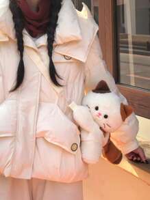 可爱猫咪、企鹅、兔子毛绒背包，猫咪、企鹅、兔子斜挎小背包，女孩休闲手机零钱包，独特卡通单肩斜挎包，可爱，卡哇伊 - 白色 - 查看 3