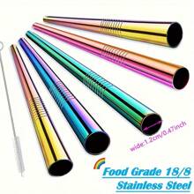 4/6pcs Wide 12mm Stainless Steel Metal Boba/Bubble Tea Straws Set - High Quality Polished Reusable & Easy To Clean, Suitable For Boba/Smoothies/20oz Cups - Great For Thick Drinks & Slushies (Silver/Colored),School Supplies
