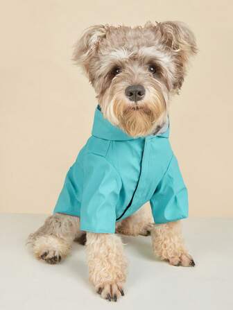 1pc Hooded Pet Rain Coat, Waterproof Mesh Breathable Moisture-Wicking Solid Color Pet Windbreaker