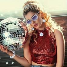Set Accesorii Disco, Cercei Disco Ball Disco Metal Paiete Cravata Disco Argintie Bandita, Vintage, Disco Burlaci Anii 70 Anii 80 Anii 90 Discoteca Petrecere Mireasa Carnaval Paste, Accesorii Eid - Pachet disco - Vizualizare 9