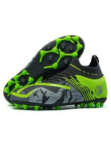 New Football Shoes Recommended 1 Pair Of Youth Sports Football Shoes, TPU Long Spikes, Non-Slip High Top, Wear-Resistant And Can Be Worn In All Seasons, Suitable For Daily Grass Football Training And Sports Competitions - Gray Green - View 5