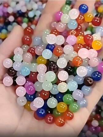 100pcs Glass Imitation Jade Colored Glass Round Beads Bracelet Diy Beads Loose Beads