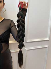 1 Pack Black Long Ponytail Hair Extensions With Elastic Bands, Synthetic Straight Hair Clip-In, One Size Fits Most, Basic Style, Daily Wear Hair Accessory - Black - View 4