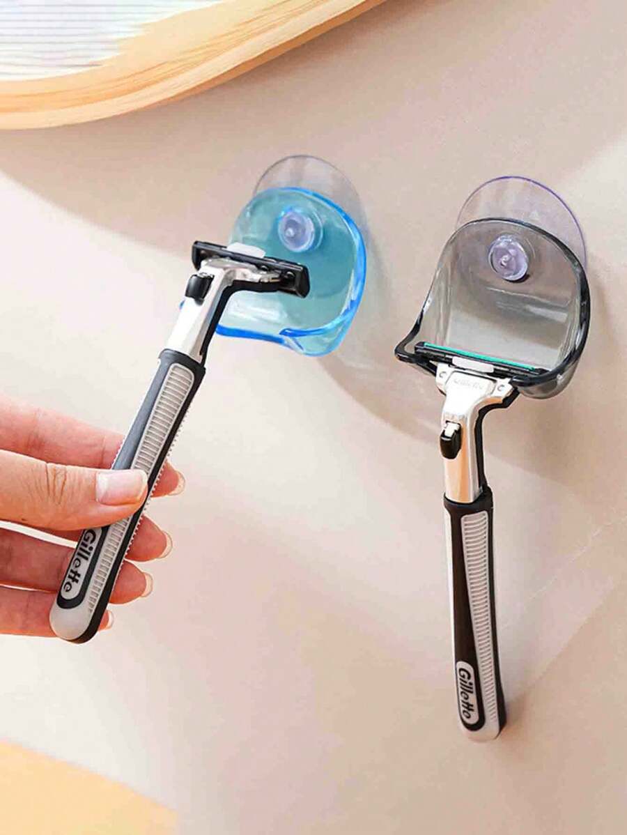 2 piezas Colgador de afeitadora de succión, Estante de almacenamiento de afeitadora manual sin perforación, Estante de almacenamiento multifuncional, Peine multifuncional de baño, Colgador de cables de carga para el dormitorio, Estantería de baño montada en la pared para el desagüe, Decoración de baño para el hogar