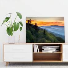 1 Pc Framed Great Smoky Mountain Sunrise Landscape Wall Art Canvas Poster Painting Wall Decor For Bedroom Living Room - 彩色 - 查看 2
