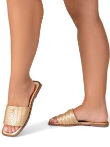 Lumiss Women's Comfortable Jute Square Toe Flat Sandal - 金色 - 查看 2