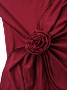 Vestido mini sexy con arruga en forma de rosa para mujer, de alta calidad y en color rojo que estiliza la figura - Rojo - Ver 6