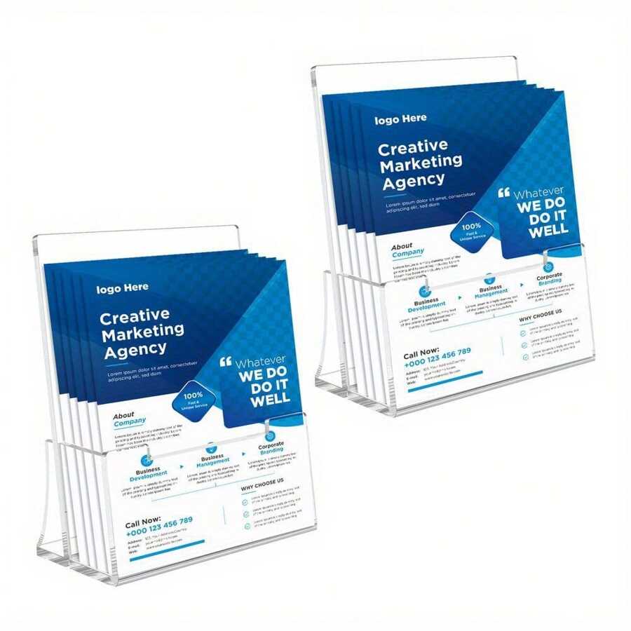 2 Pack A5 Clear Perspex Leaflet Holders Brochure Stand Top Portrait Menu Flyer - White - View 1