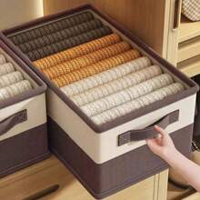 1pc Comforter Storage Box, Clothes Organizer Box, Home Compartment Storage, Wardrobe Layered Foldable Storage Basket - Brown - View 3